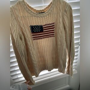 Ralph Lauren Cream Cable Knit Sweater with Flag